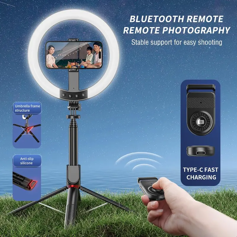 Selfie Stick Tripod Kit, Wireless Remote Control Selfie Stick with Adjustable LED Fill Light, Phone Holder for Photography & Video Blogging 5