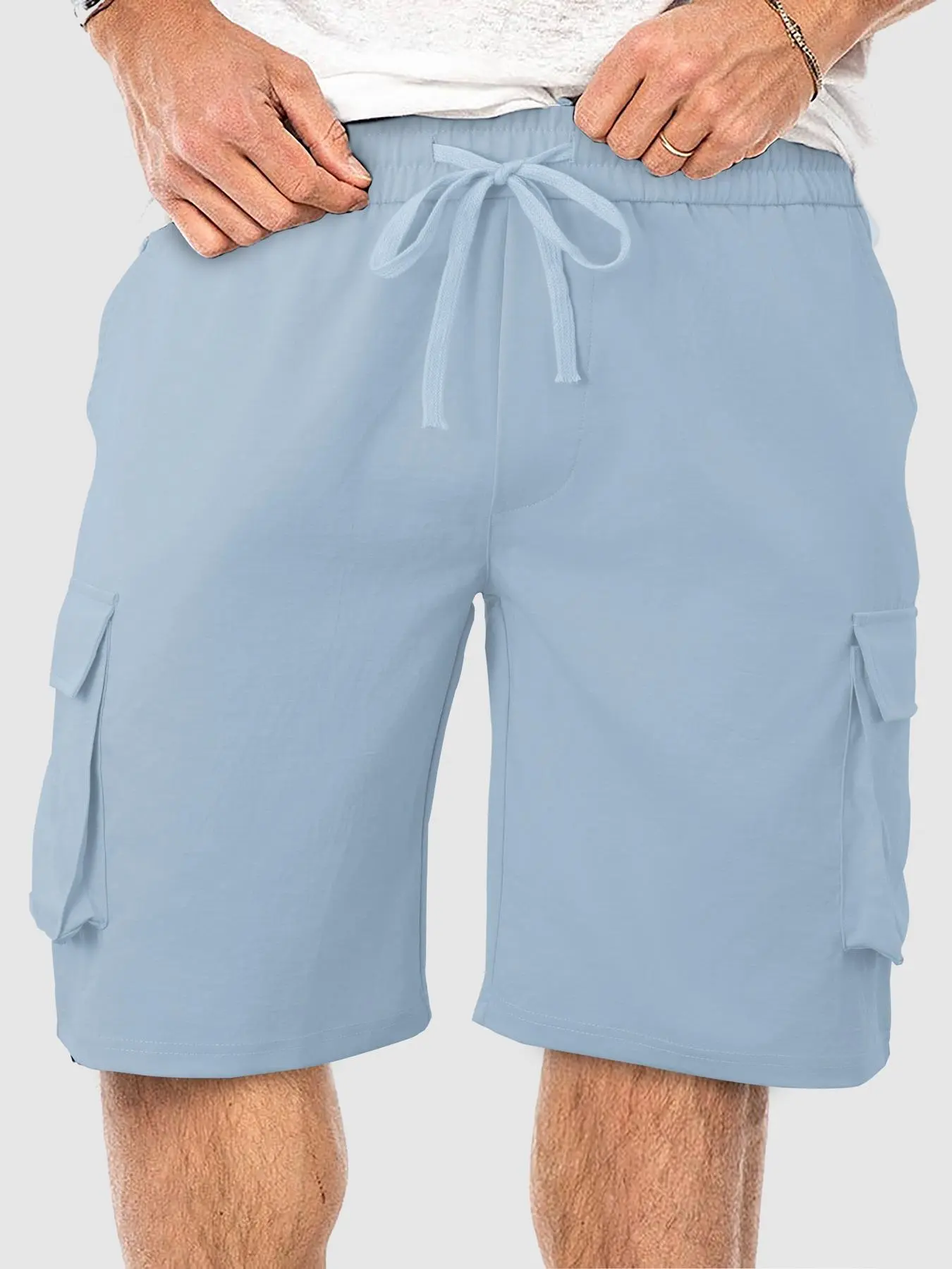 Men's Solid Drawstring Waist Cargo Shorts, Casual Multi-pocket Elastic Waist Shorts for Summer, Fashion Men's Bottoms for Daily Wear