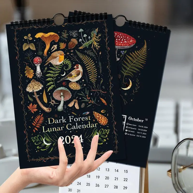 2024 Dark Forest Theme Wall Calendar, 1 Count Personality Calendar, Decorative Calendar for Home Office Use