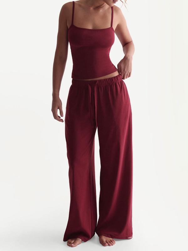 Two-Piece Set Women's Solid Color Cami Top & Pants, Casual Sleeveless ...