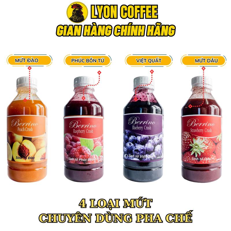 Sinh Tố Berino - Mứt Berino Chai 1 Lít Các Vị Dâu, Đào, Phúc Bồn Tử, Việt Quất Chua Topping