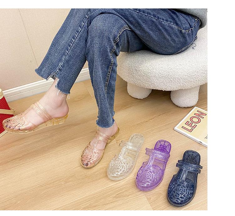 Product Introduction of Dép Lê Thời Trang, Xuyên Biên Giới, Dành Cho Nữ, Mặc Ngoài Trời Mùa Hè, Mũi Tròn, Khoét Lỗ Phẳng, Màu Trơn Chất Liệu PVC Trong Suốt, Phong Cách Thường Ngày Dép Lười Nữ 3