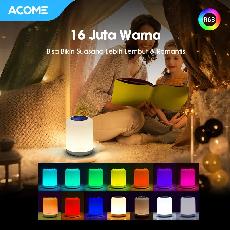 【BISA COD】ACOME IOT Lampu Smart Lembut Melindungi Mata Multicolor 16 Juta Warna Cold Light Warm Light RGB Light Lampu Tidur Pintar Lampu 1