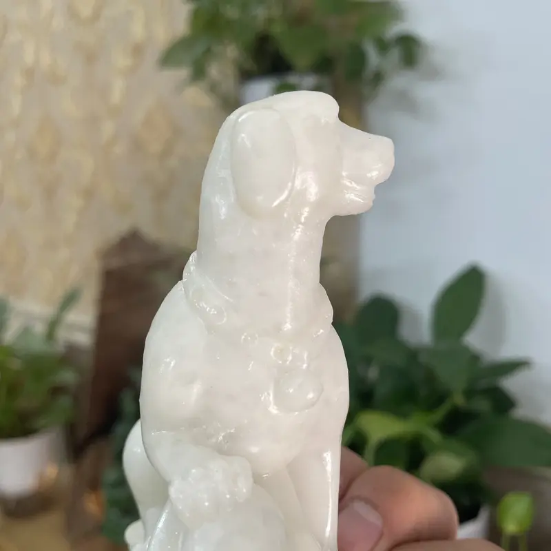 Tượng đá con chó phong thủy tượng trang trí tượng chó giữ tài lộc phong thủy nhà cửa - Chiều Cao 10cm - Màu đá trắng 8