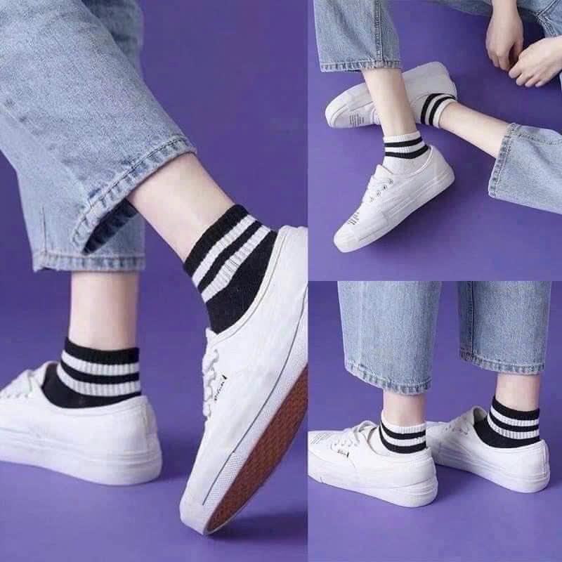 [Rẻ vô địch] SET 5 ĐÔI TẤT HÀN QUỐC SỌC ĐEN - TRẮNG CỔ NGẮN 0