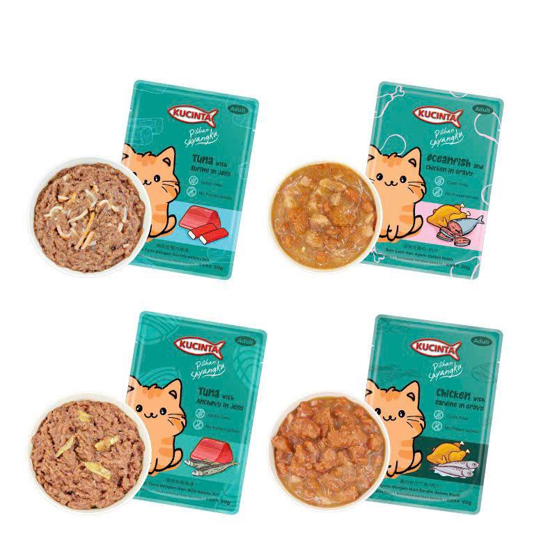 [Combo 10 gói] Pate KUCINTA gói 80gr cho mèo từ thịt cá thật, pate gói KUCINTA cho mèo mọi lứa tuổi 0
