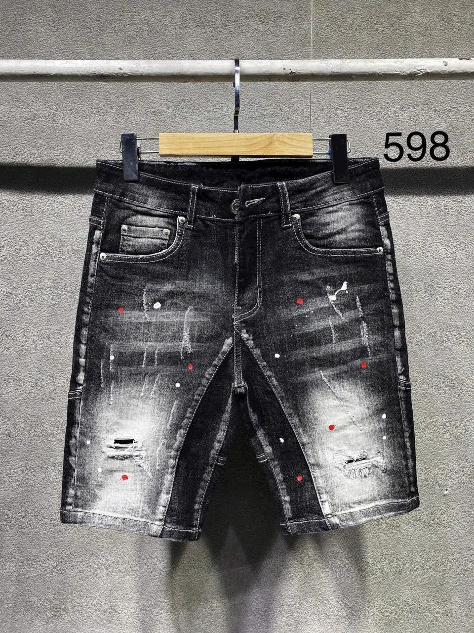 quần short jean nam chẻ thân rách xước mẫu mới Cao cấp Pants Menswear Có Túi
