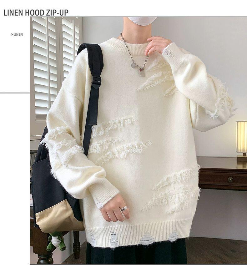 Product Introduction of Personality round Neck Sweater Autumn and Winter Fashion Brand Pu Shuai Loose Sweater Men's Japanese-Style Retro Lazy Sweater Coat Menswear Knitwear Tops Longsleeve Crewneck Beige Plain Lingerie 8