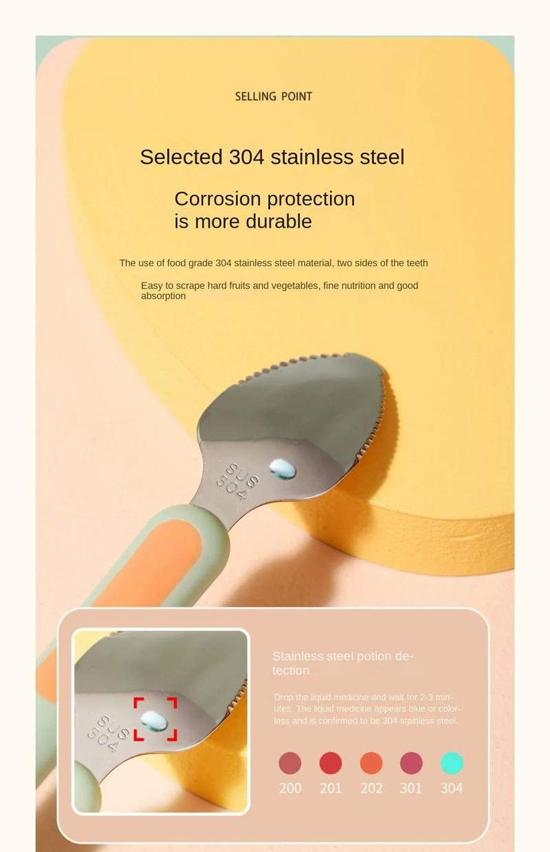 Product Introduction of Double-Headed Mud Scraper Spoon Baby Food Supplement Baby 316 Stainless Steel Fruit Puree Spoon Silicone Spoon Feeding Mud Scraper Spoon 12