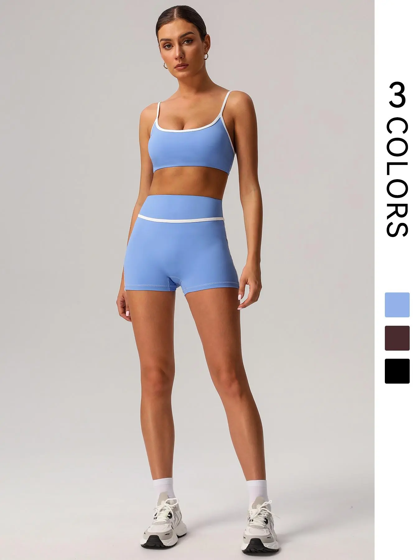 Women's Contrast Binding Crop Sports Bra & High Waist Shorts Sportswear Set, Breathable Comfortable Outfits for Yoga Gym Workout Running, Activewear, Ladies Sportswear for All Seasons, Workout Sets Women