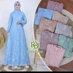 Gamis Tile Brukat Full Depan Belakang dengan Mutiara dan Bordiran Timbul - Kebaya Pesta Full Brukat - Kondangan, Semi