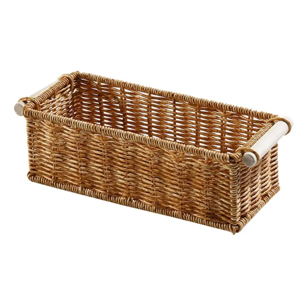 Imitation Rattan Storage Basket Rattan Bathroom Vanity Trays for Bar Bedroom