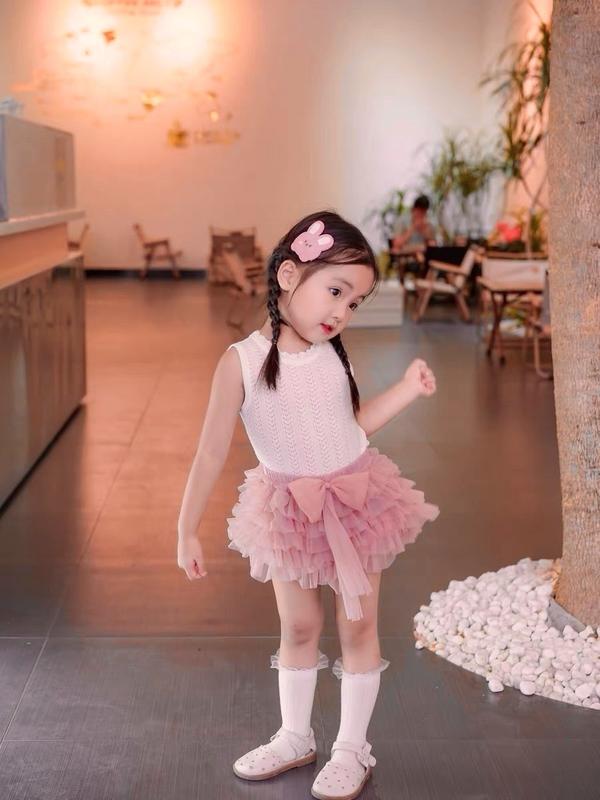 [8-30kg] Bộ áo thun hồng + chân váy voan ren nhiều tầng cho bé gái