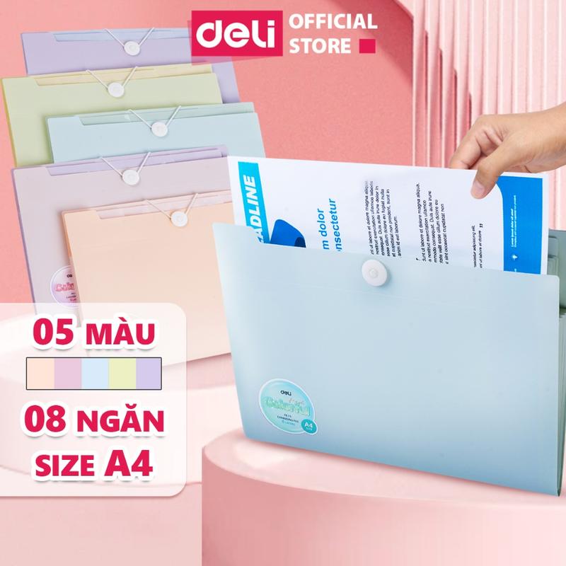 Túi đựng tài liệu 8/13 ngăn Deli lile cặp tệp đựng tài liệu A4 nhiều ngăn đựng giấy tờ bìa hồ sơ chứng từ cho học sinh