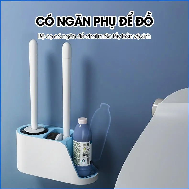 [LADOHOME] Bộ cọ chà bồn cầu, bàn chải toilets nhà vệ sinh đầu silicon 2 trong 1 LH-8675, đầu vòi silicon mềm mại 5