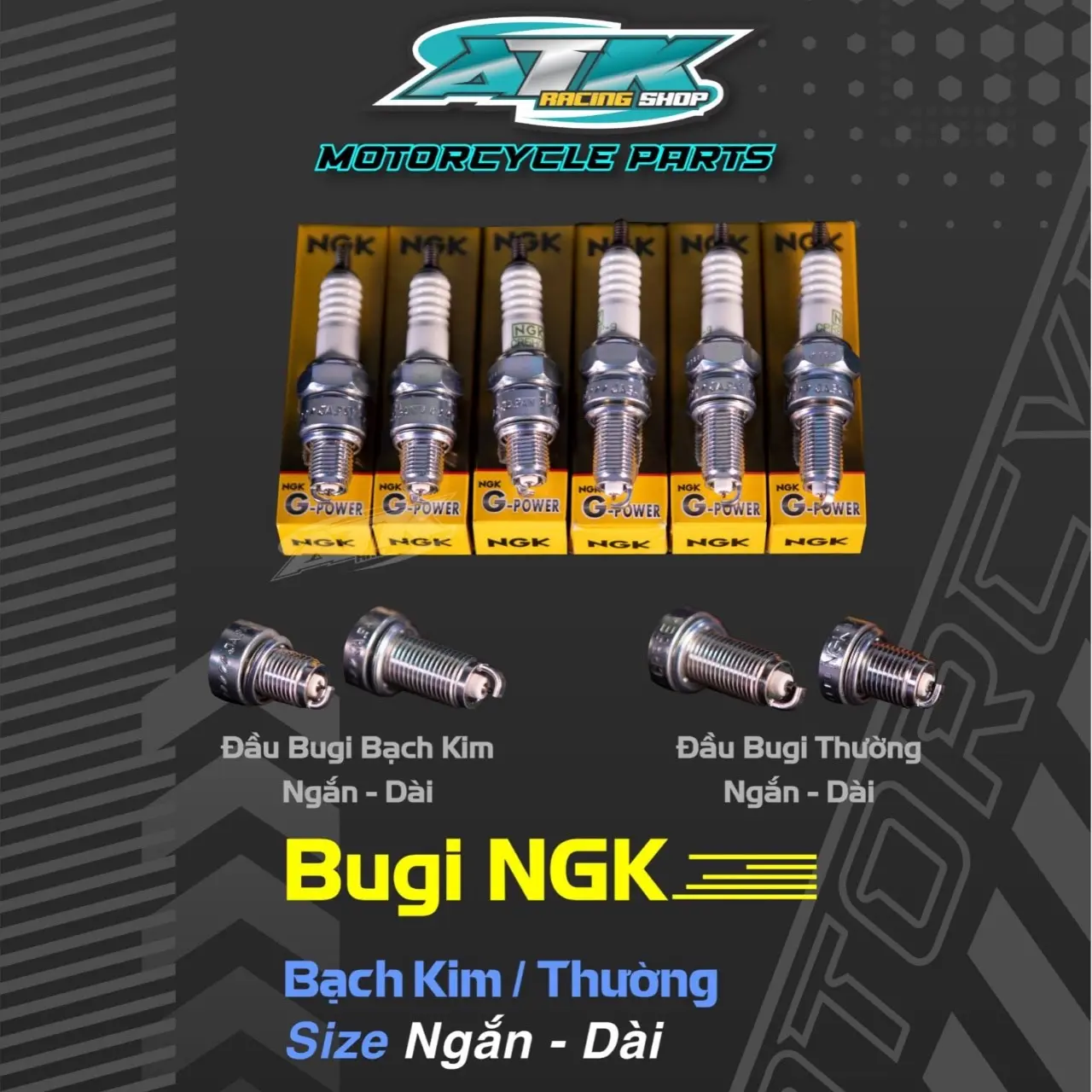 Bugi NGK PLATINUM bạch kim chân dài và chân ngắn thông dụng cho nhiều dòng xe máy Phụ Tùng