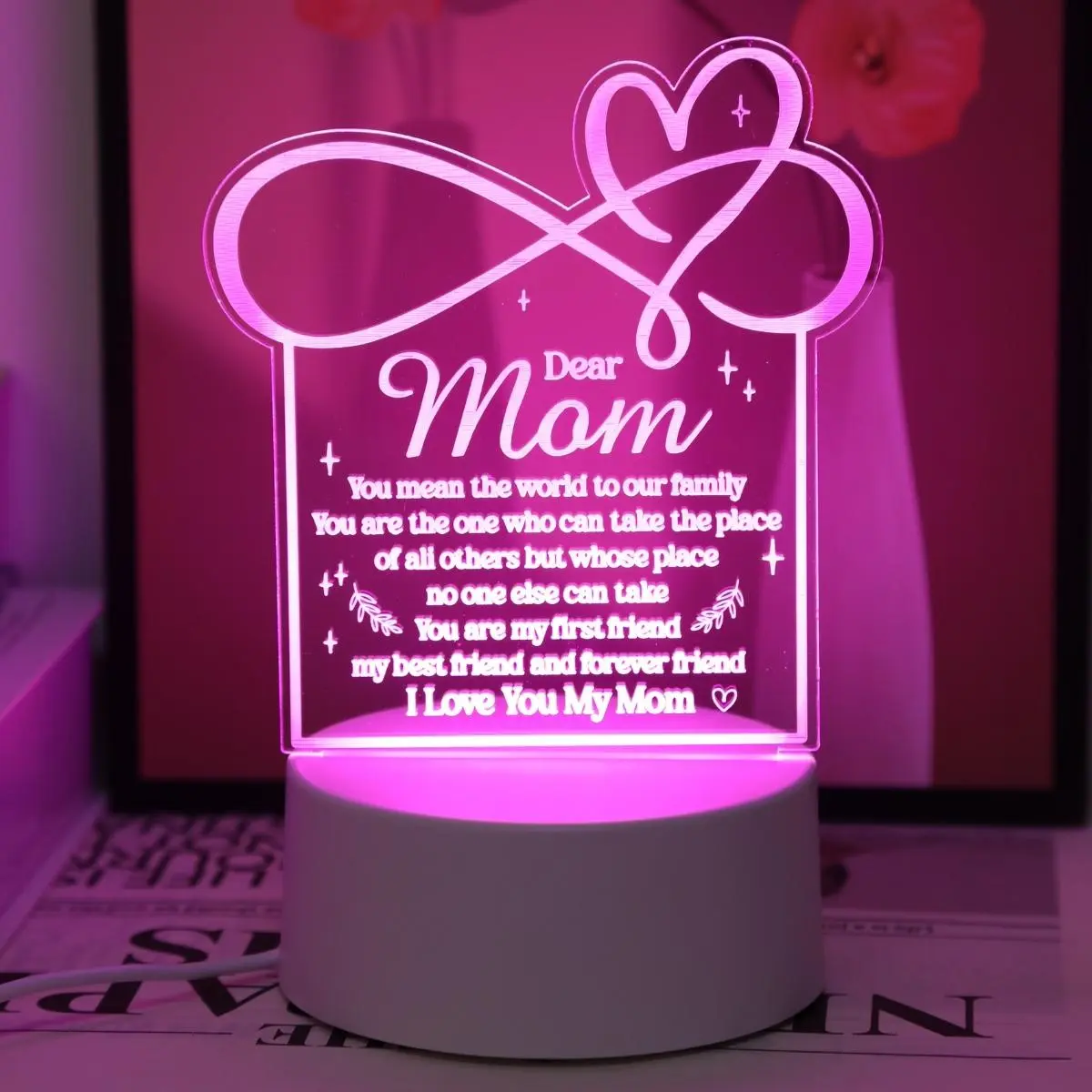 To My Mom Letter Pattern Night Light, USB Powered Desktop Decorative Light, Creative Gift for Mom, Birthday Gift, Mother's Day Gift, Lamp