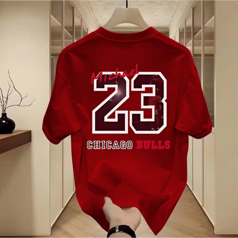 Áo Thun Cổ Điển Của Nam Giới, Bulls 23 Chigago Jordan, In, 100% Cotton, Màu Đỏ, Ngoại Cỡ, ngắn Tay Áo, Hoàn Hảo Cho Mùa Hè, Áo Phong Cách Đường Phố, Unisex, Thích Hợp Làm Quần Áo Nam
