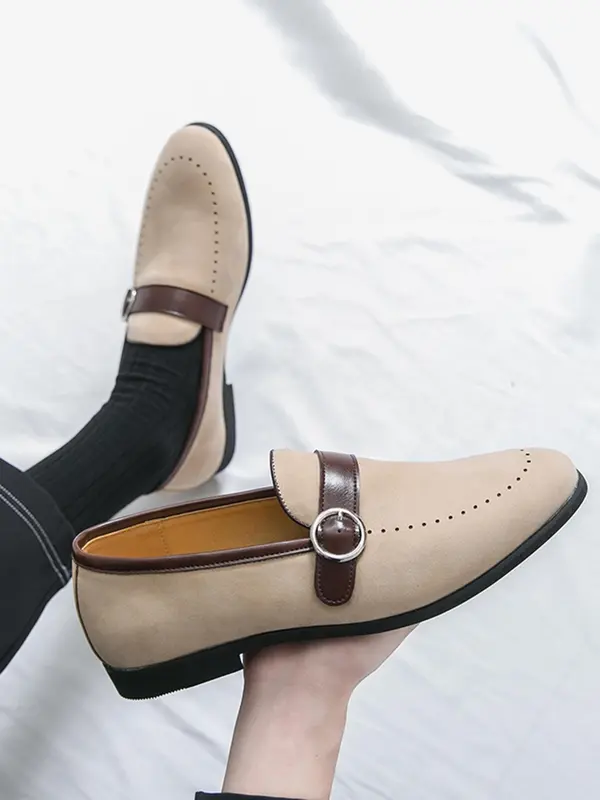 Men's Fashionable Patchwork Design Slip on Dress Shoes, Casual Comfortable Loafers for Daily Wear, Business Style Shoes for Men, Boy 3