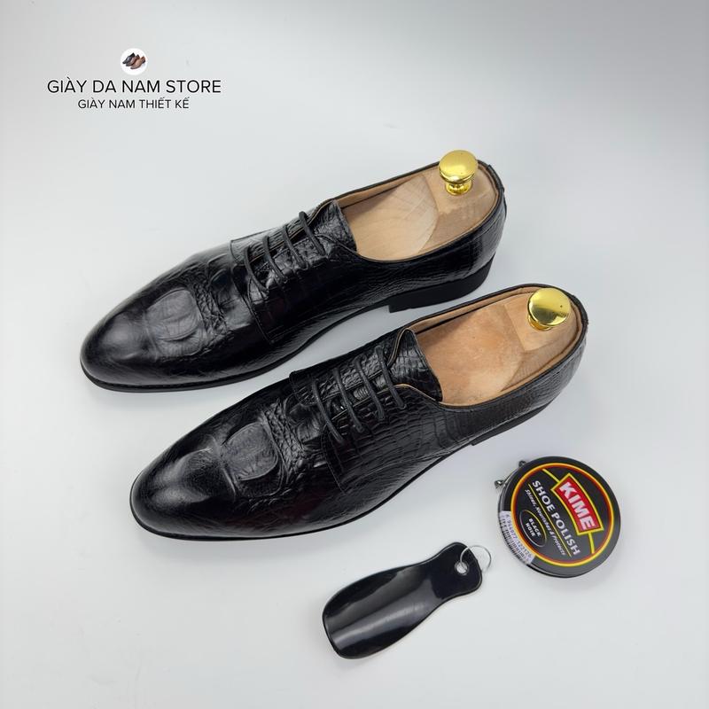  Giày Tây Nam Buộc Dây - Giày lười Da Bò Mềm Dập Vân Cá Sấu Thời Trang - Đế Cao Su - Bảo Hành 12 tháng 