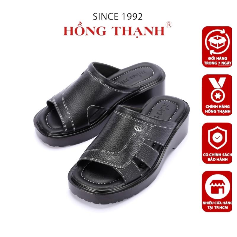 HỒNG THẠNH - Dép Quai Ngang Trung Niên Đế PU Nhẹ Êm Da Bò Hột - 5260 Đế Bằng Nam