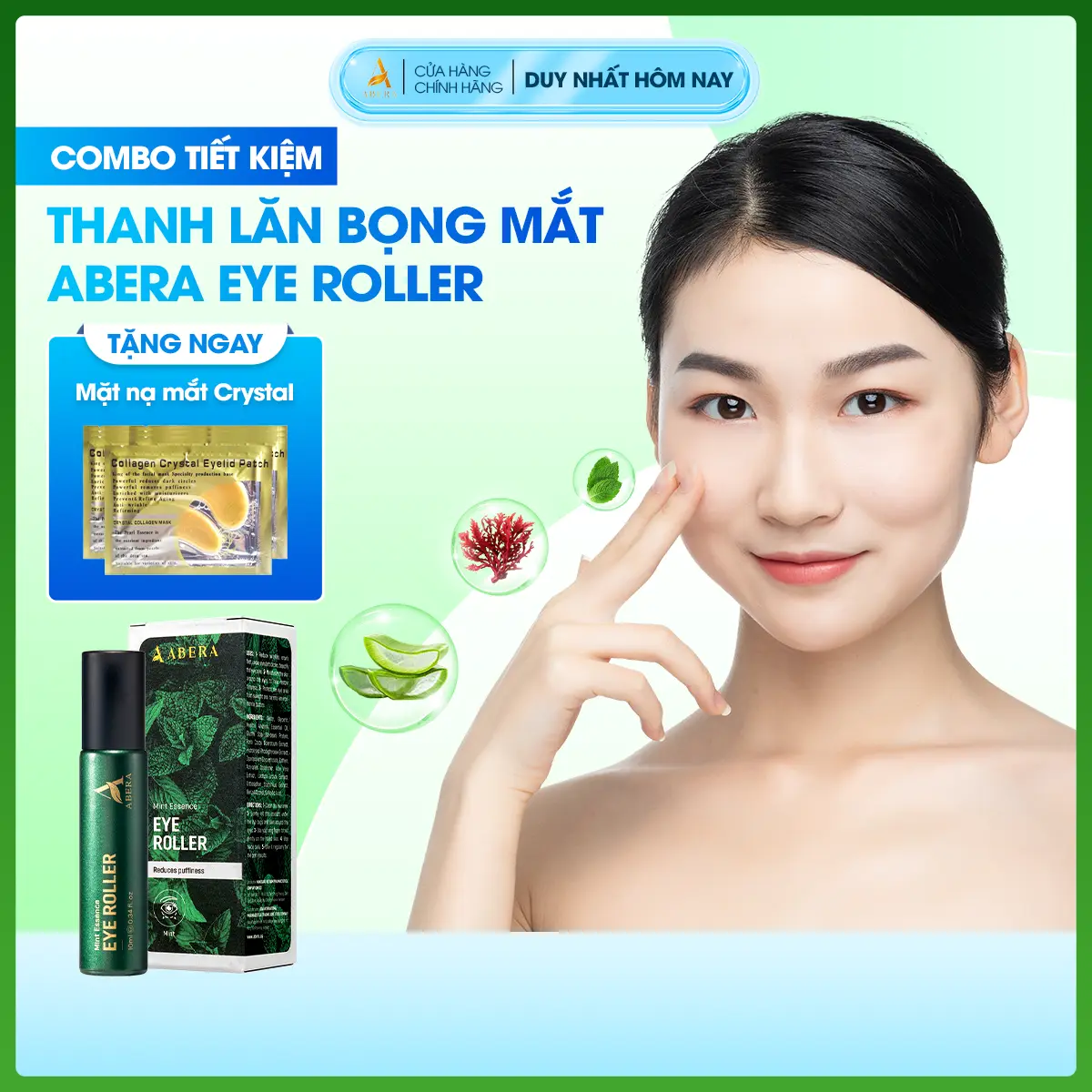 [COMBO TIẾT KIỆM Giảm bọng mờ thâm]  Thanh lăn bọng mắt Abera 10ML giảm bọng mờ thâm, cải thiện nếp nhăn