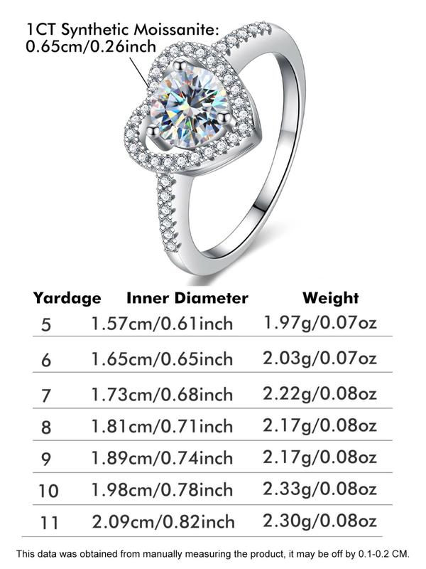 S925 Sterling Silver Synthetic Moissanite Ring, Heart Shaped Ring for Women, Elegant Jewelry for Party, Daily Decor, Trendy All-match & Exquisite Jewelry for Birthday Gift 1