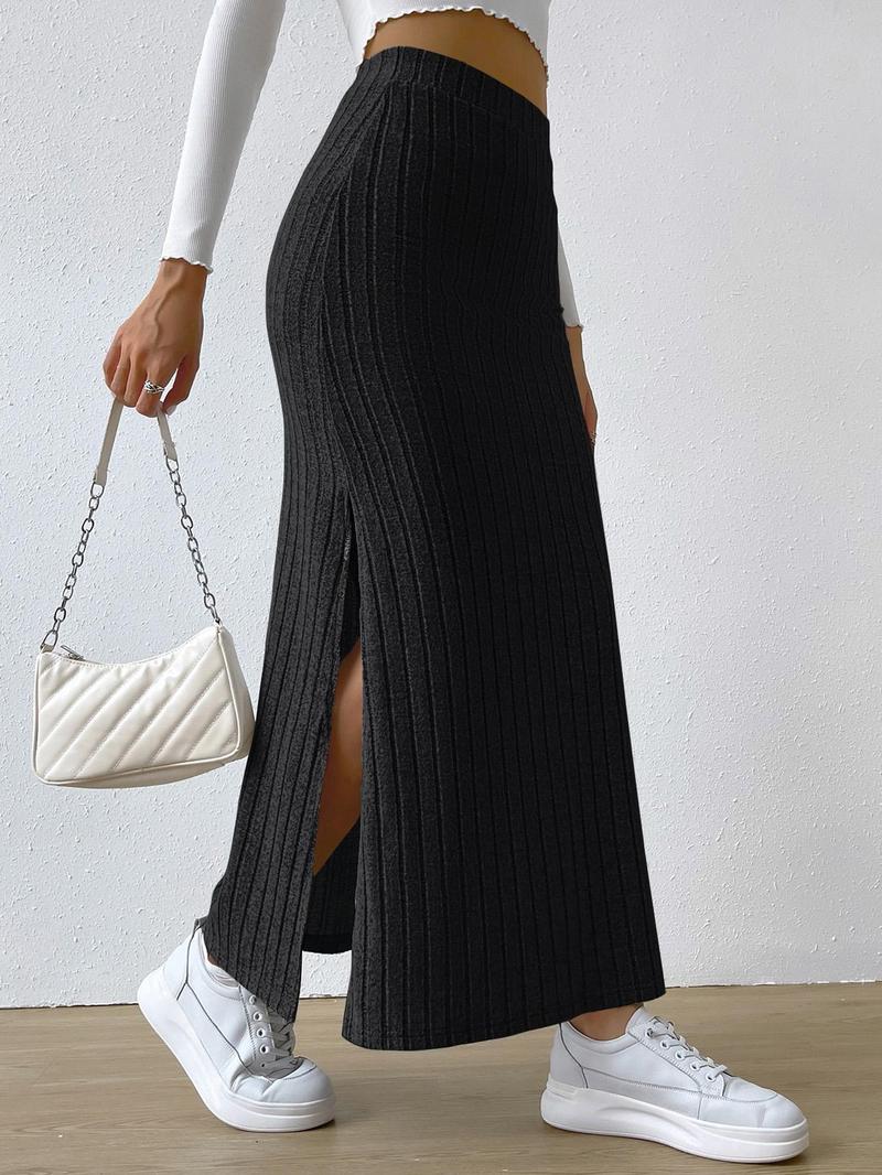 Product Introduction of Women's Plain Split Thigh High Waist A Line Skirt, Casual Fashion Bodycon Long Knitting Skirt for Daily Outdoor Office Wear, Summer Clothes, Women Bottoms for Summer Spring Autumn 4