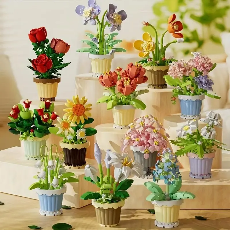 DIY Flower Building Blocks, Mini Flower Building Blocks, Creative Desktop Decoration, Educational Assembly Toy for Teenager & Adults 0