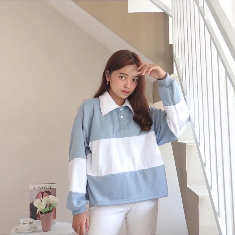 CLAIRE STRIPE OVERSIZE BABY TERY Polo Atasan  Wanita 2