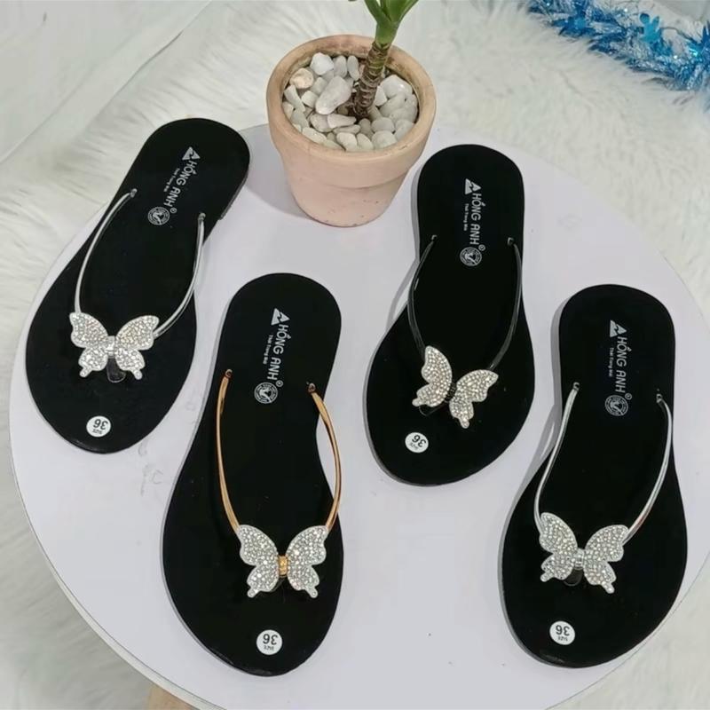 K07 Dép lê nữ dép kẹp quai mãnh gắn bướm đính đá siêu sáng giày dep nu