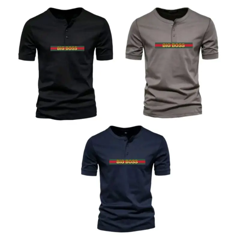 PAKET HEMAT 3 PCS KAOS KANCING LENGAN PENDEK SABLON BIG BOS/KAOS KATUN PRIA TERLARIS/KAOS DISTRO TERBARU