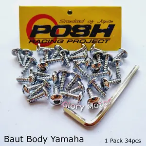POSH Baut Body Sekrup Body Yamaha L4 34pcs untuk Beat Vario Scoopy Mio Xeon Nuovo Jupiter Vega Nmax155 Aerox Dll 1 Pack 34pcs