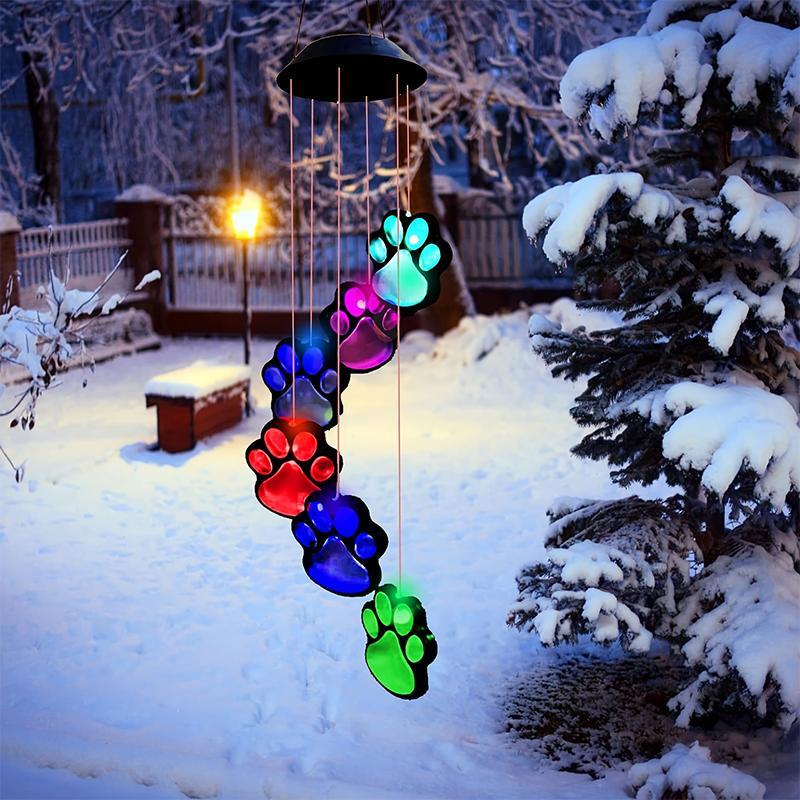 Solar Powered Paw Print Design Wind Chime Light, Color Changing Solar Hanging Light, Outdoor Decorative Light for Balcony, Patio, Yard 5