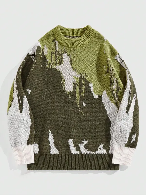 Men's Colorblock Drop Shoulder Sweater, Regular Fit Casual Long Sleeve Round Neck Jumper for Fall & Winter, Fashion Men's Knitwear for Daily Wear 4