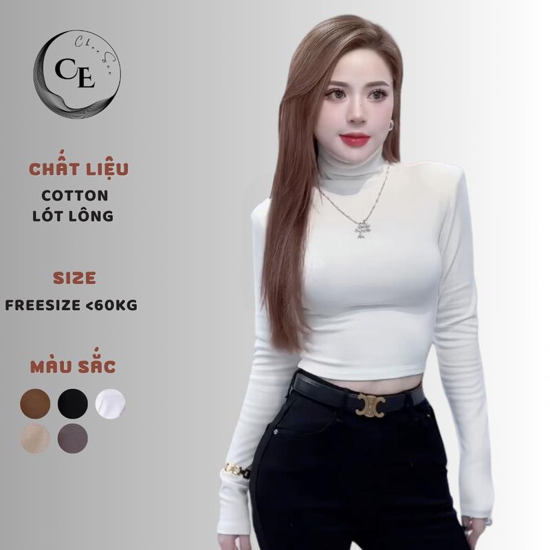 Áo croptop tay dài cổ cao chất cotton lót lông giữ nhiệt dáng ôm body, áo giữ nhiệt croptop nữ lót lông hàng đẹp CHS280