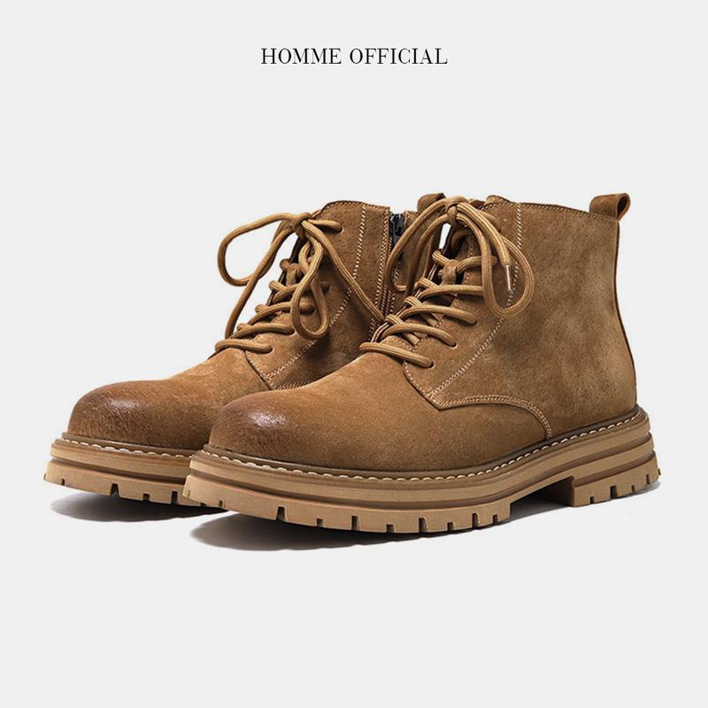 Giày Martin Boots da lộn cao cấp, Giày Boots nam khóa zip HOMME da thật nguyên tấm 4510-R Cao Su Vải Canvas Shoes