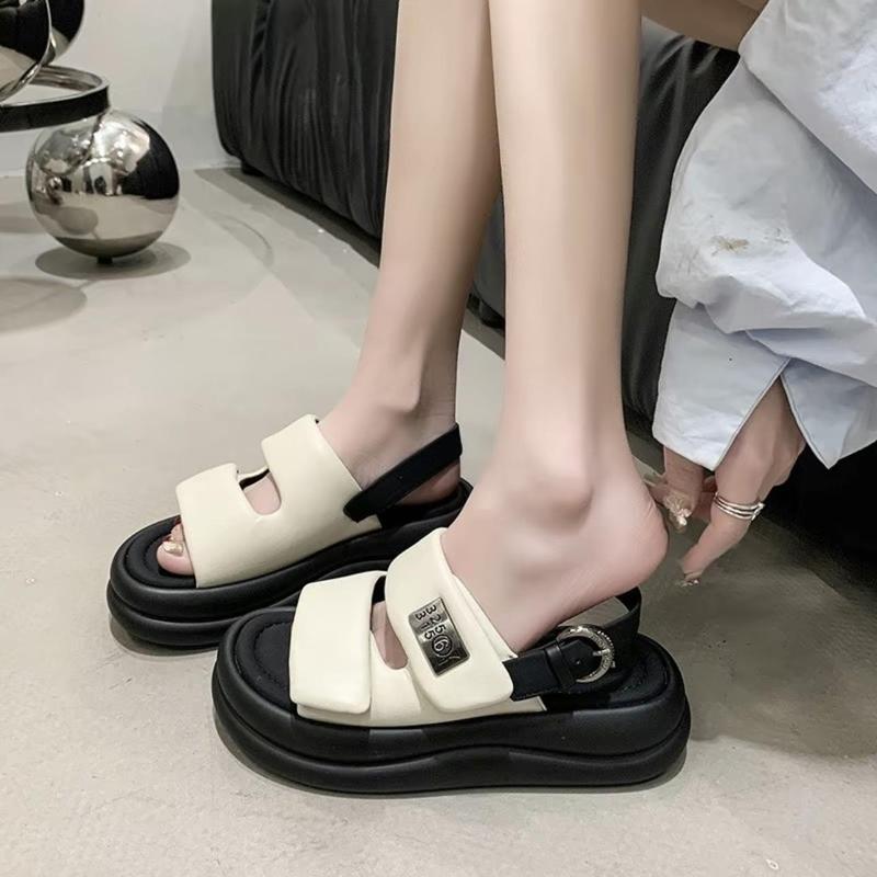 Dép saldan quai ngang phồng mác sắt nữ có hai màu trắng và đen