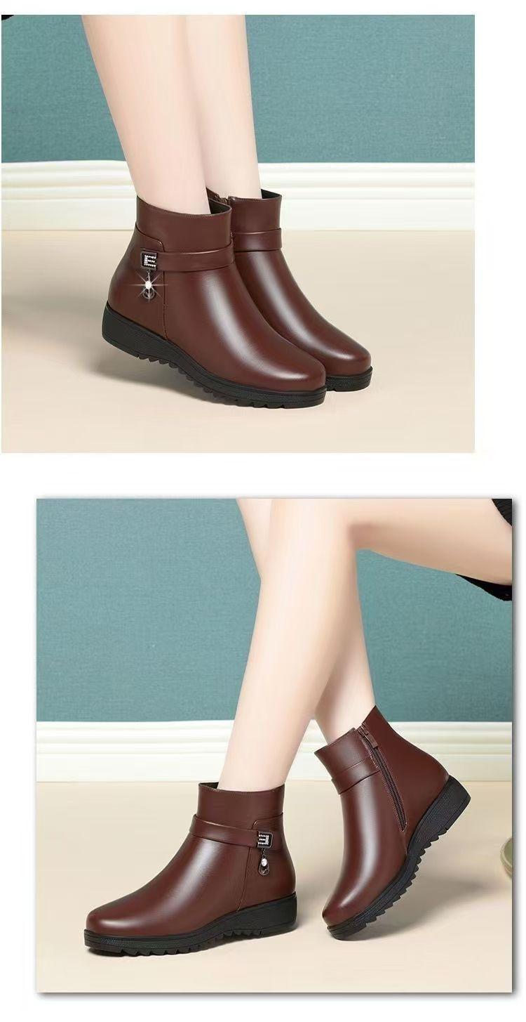 Product Introduction of Wedge Heel Fleece-Lined Mom Cotton Shoes Waterproof Warm Martin Boots 2024 Winter New Non-Slip Comfortable Short Boots In Stock 1