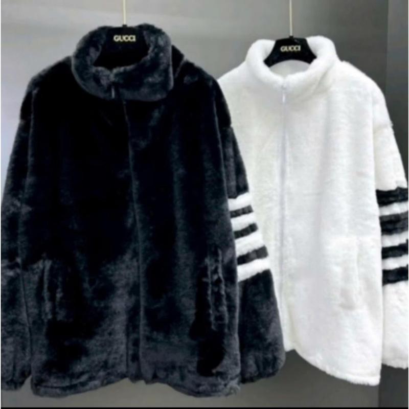Áo Khoác nỉ Thom Lông Cừu Dày Dặn Phối Kẻ Sọc Tay, Phong Cách Hàn Quốc nam nữ mặc cực chât Cotton Jacket Cotton Jacket Menswear Trắng 0