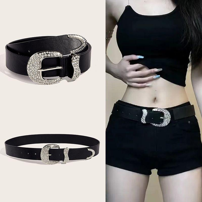  Thắt Lưng Nữ Thiết Kế Cổ Điển Phong Cách Gợi Cảm Thắt Lưng Quần Cô Gái Nóng Bỏng Đính Kim Cương Giả Màu Đen Phụ Kiện Quần Jean Dễ Phối Đồ 