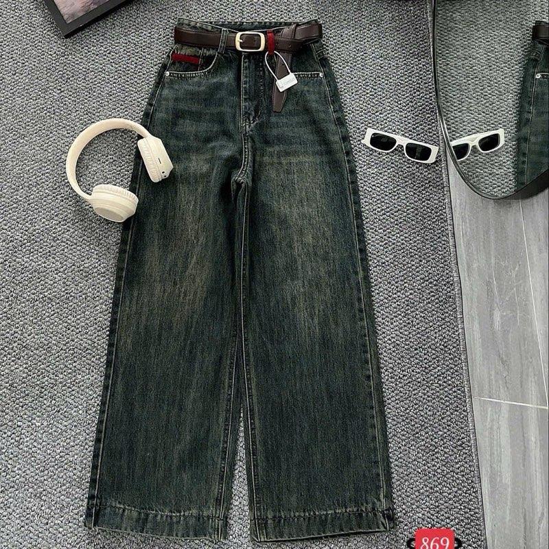 QUẦN JEAN DÀI ỐNG SUÔNG ĐAI ĐỎ,JEAN KHÔNG DÃN NỮ