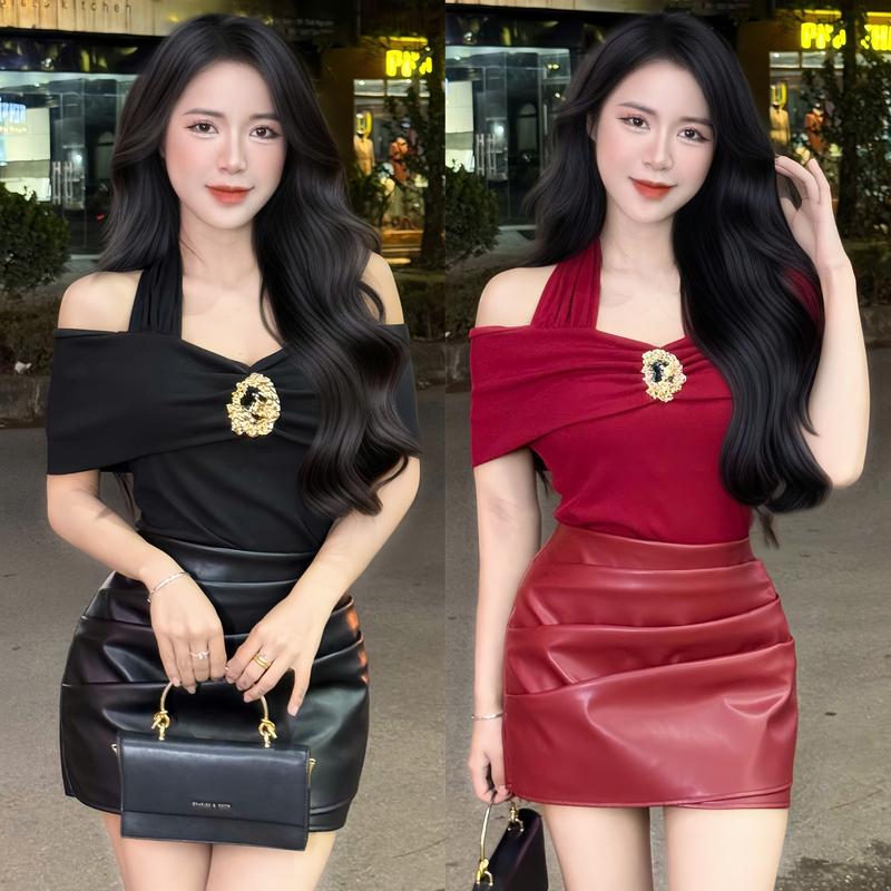 Áo Ngắn Tay Trễ Vai ( Kèm Tag ) Cổ Yếm  - A508