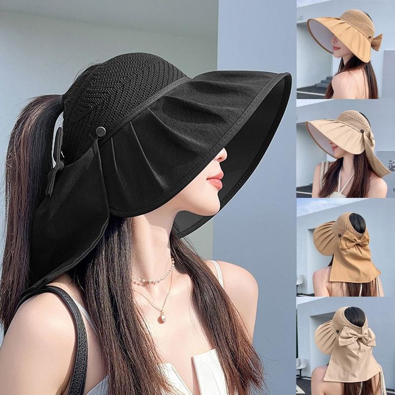 Product Introduction of Women's Fashion With Removable Shawl Fisherman Hat Empty Top Wide Brim Summer Sun Hat UV Protection Casual Outdoor Visor Hat Travel Beach 11