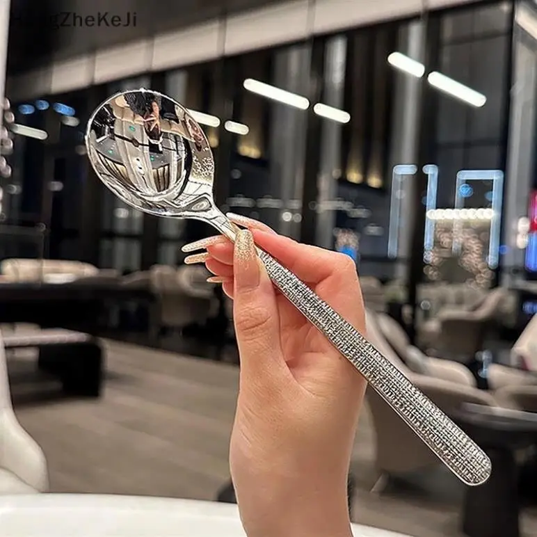 Thìa muỗng inox ăn súp màu bạc thiết kế tay cầm dài kiểu dáng hàn quốc 19.8cm 0