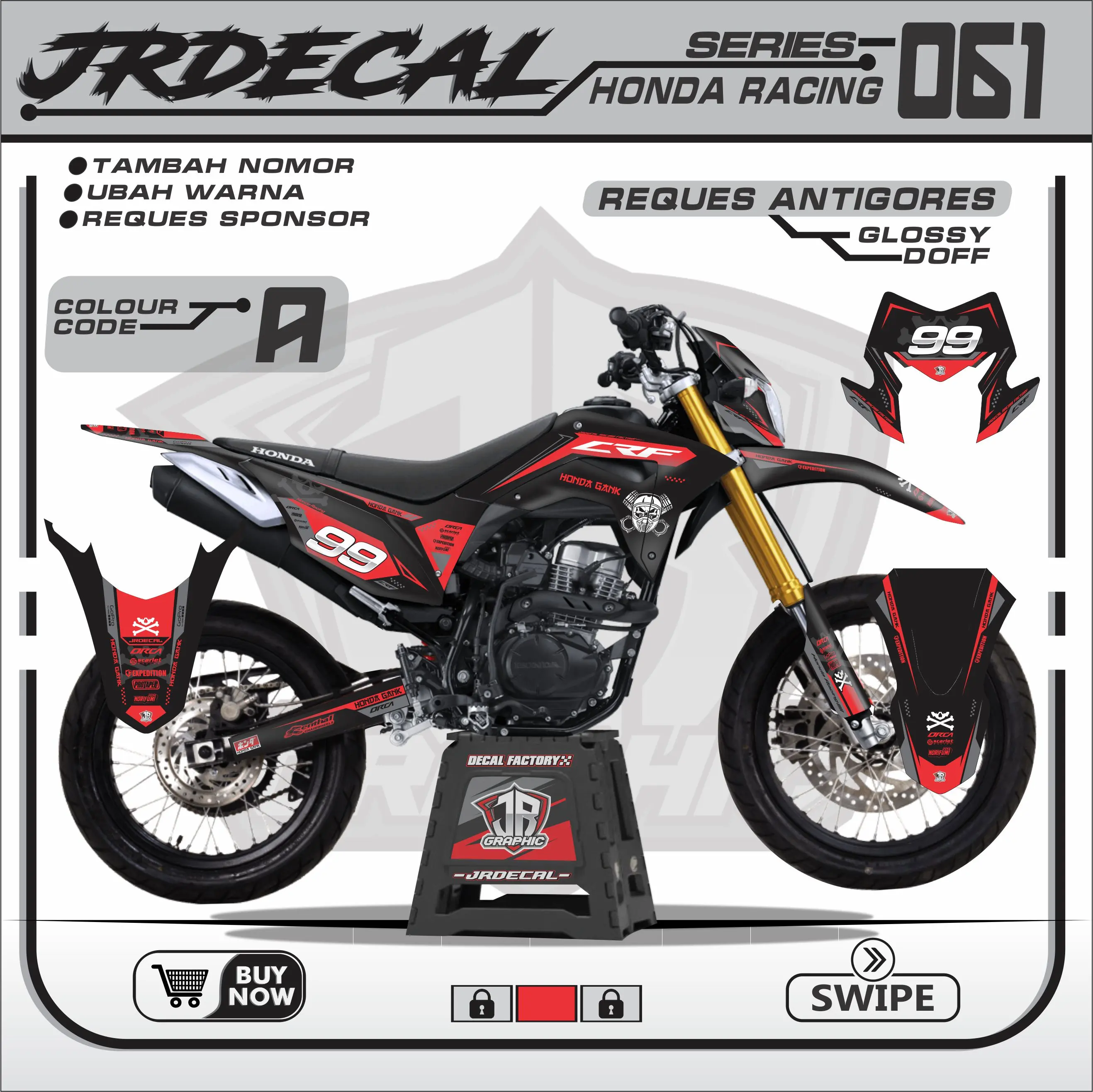 DECAL STIKER CRF 150L HITAM SUPERMOTO FULLBODY - DECAL STICKER CRF 150L CRFGANK HITAM  SIMPLE MINIMALIS KEREN TERBARU 061 Motor