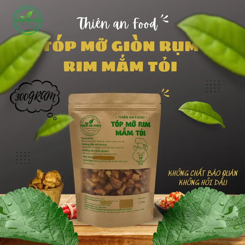Thiên An Food [TÓP MỠ RIM MẮM TỎI TÚI GIẤY 300G]LOẠI LIỀN DA giòn ăn kèm bánh tráng hoặc dùng trực tiếp Ăn Vặt Snack Food  đồ ăn nhẹ khô Thức Ăn kèm với  bánh  tráng tóp  mỡ com  chay mam tóp  mỡ tóp  mỡ tóp mỡ  thiên 1