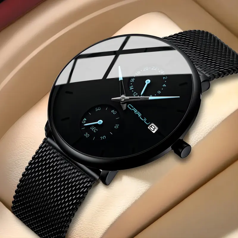 Jam Tangan Pria CRRJU Casual Quartz Analog Mewah Anti Air + Strap Mesh Stainless Steel Jam Tangan Cowok 2265 Watch 0