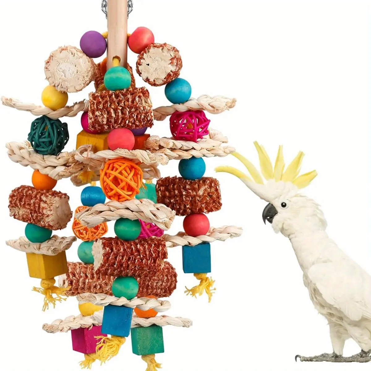 Natural Corn Cob Chew Toys for Parrots - Ideal for Small to Medium Macaws, African Greys, Cockatoos & More - Includes Wooden Blocks