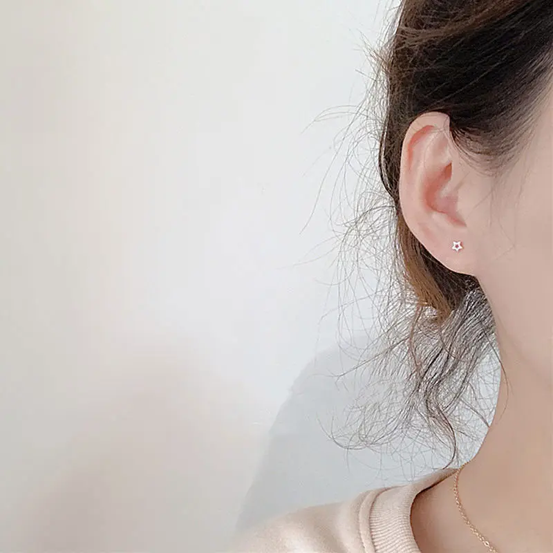 【Jojoo】Simple personality geometric small earrings earrings ear piercing student couple earrings 7